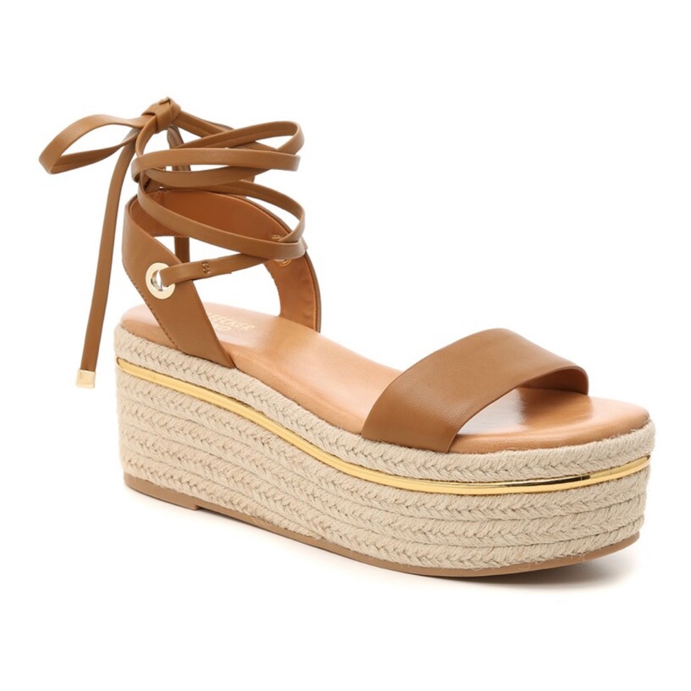 BLEECKER & BOND ODETTE ESPADRILLE WEDGE SANDAL Brown Wrap